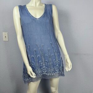 Soft Surroundings Blue Silk Embroidered Sequins Sleeveless Mini Dress Medium